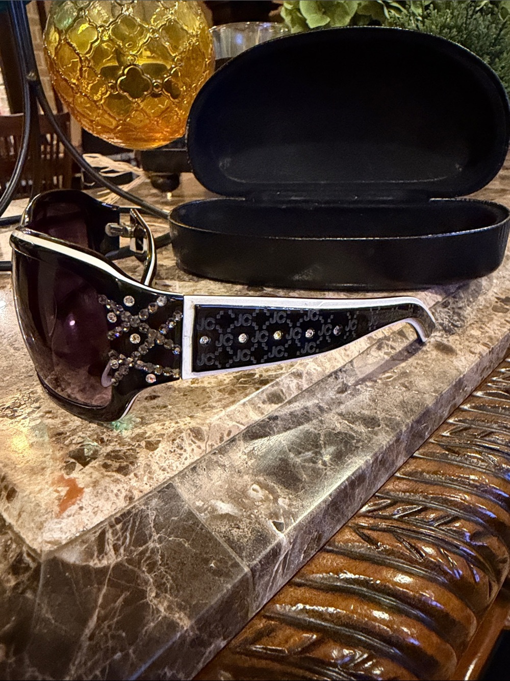 Black Swarovski Crystal-Trim Shield Sunglasses - Picture 11 of 14